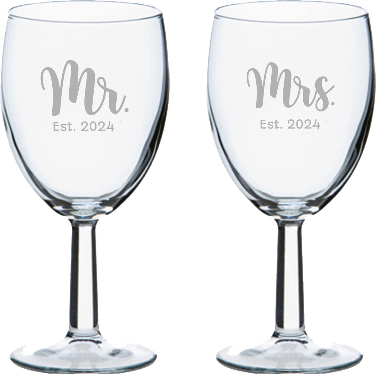 Gegraveerde set wijnglazen 24,5cl Mr. Est. 2024 - Mrs. Est. 2024
