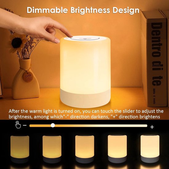Led-bedlampje, dimbaar touch-nachtlampje, warme modus en RGB-dimtafellamp, USB-oplaadbaar, cadeau voor kinderen/volwassenen van Merkloos — afbeelding 3