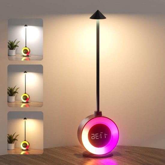 Foto: Lichtwekker met zonsopgang en nachtlampje 7 slaapgeluiden daglichtwekker met licht 3 in 1 wake up light digitale wekker 12 kleuren nachtlampje diepe slapers kinderen 