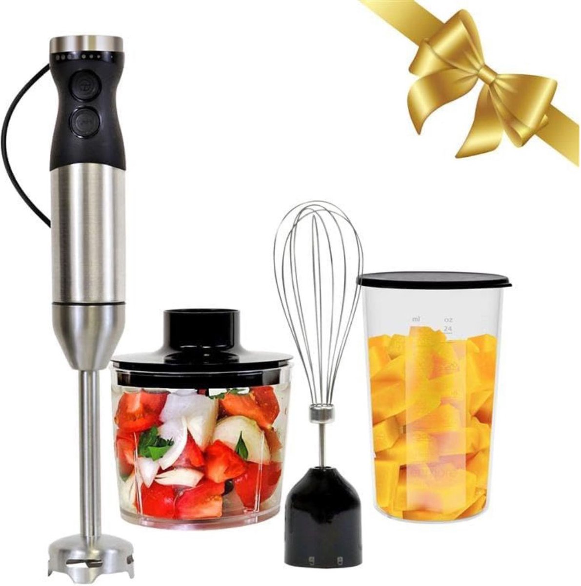 VELTRR® Staafmixer - Hakmolen - Keukenmachine - Zwart en Zilver
