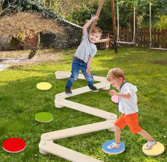 Qaba Poutre d'Équilibre en Bois 6 Pcs pour Enfants, pour la Coordination
