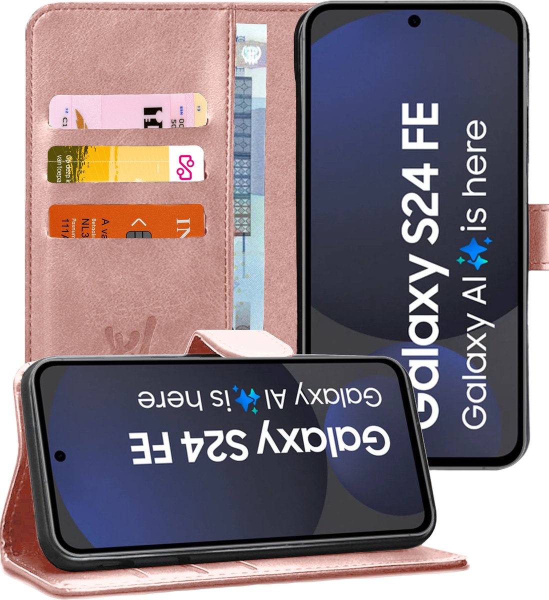 Hoesje geschikt voor Samsung Galaxy S24 FE - Portemonnee Book Case Rosegoud
