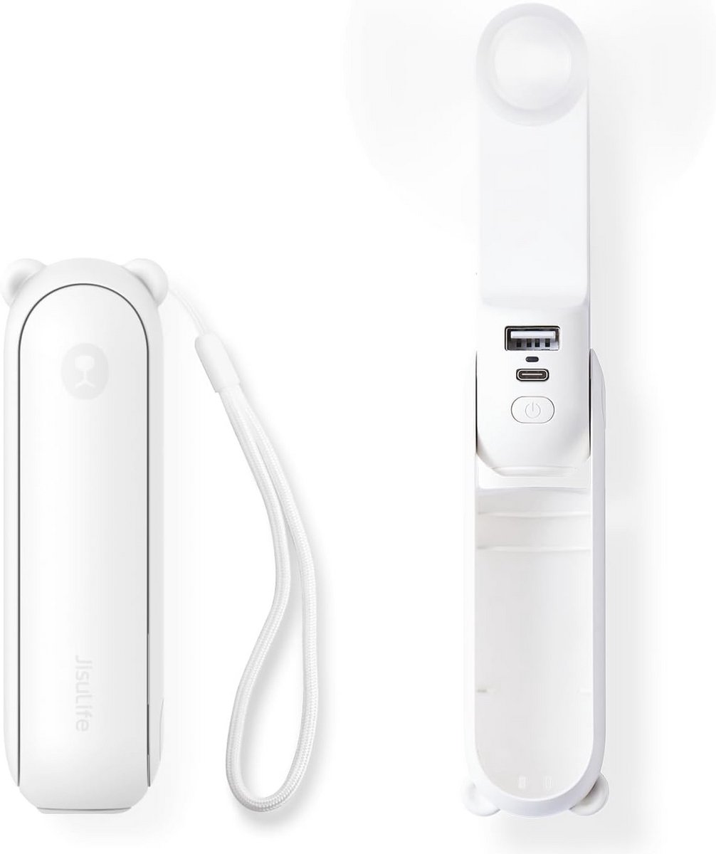 Draagbare Mini Handventilator 3-in-1 met Powerbank en Zaklamp - Stil en Efficiënt