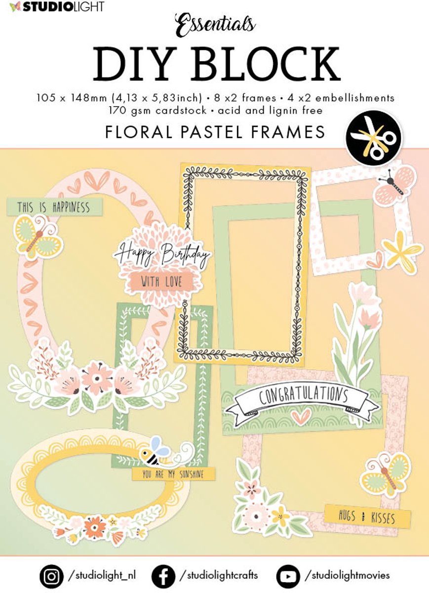 Die-cut block A6 Floral pastel frames - Essentials nr. 65