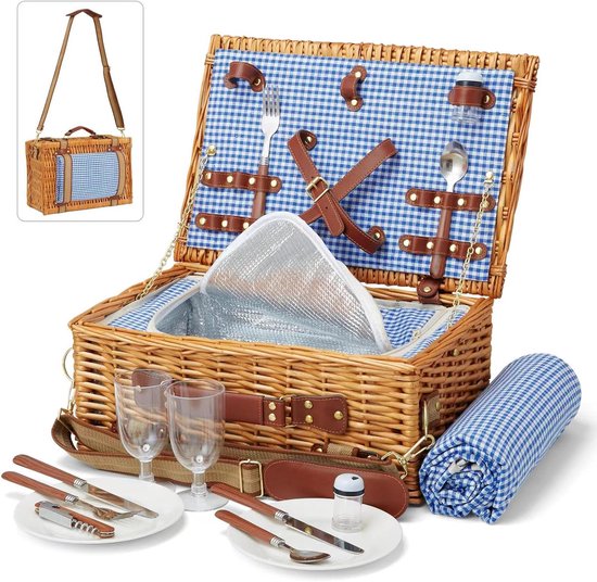 Picknickmand Voor 4 Personen Met Geïsoleerd Koelvak En Waterdichte Deken Beste Picknickmanden Voor Diners Buiten Eirona Willow Hamper Picknickmand