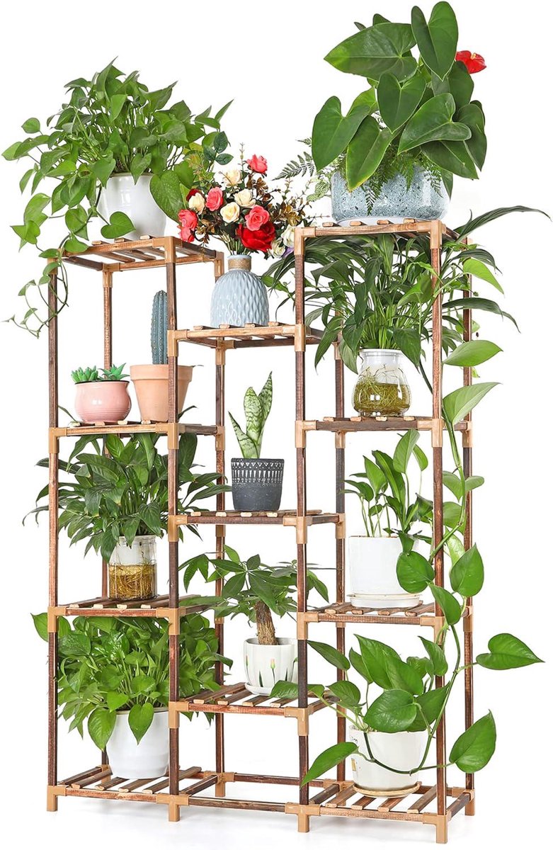 Plantenrek Hout - Multifunctionele Bloemenstandaard Voor Binnen en Buiten - 11 Niveaus