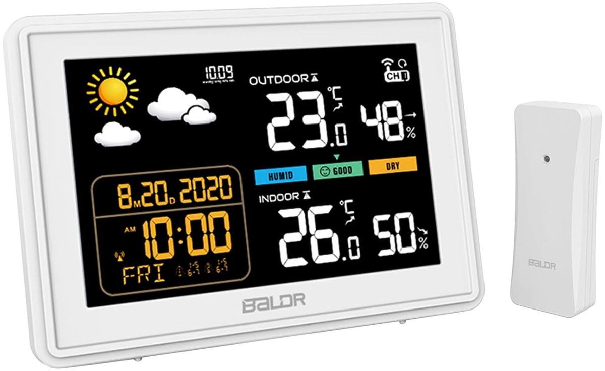 Draadloos weerstation met digitale buitensensor en thermometer - Binnen- en buitentemperatuur, luchtvochtigheid en weersvoorspelling