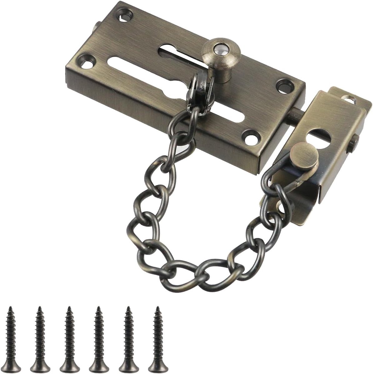 1-pack deurkettingslot, roestvrijstalen zware kettinggrendelsloten RVS grendel, antidiefstalketting, deurketting, deurslotgesp voor binnendeur, kettingdeurbeveiliging met schroeven (Bronzen)