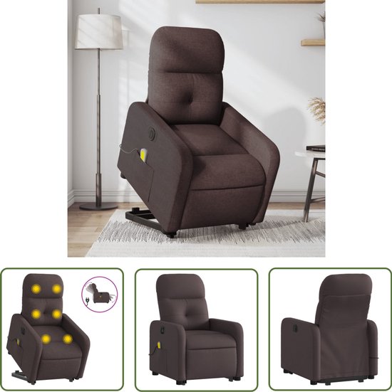 vidaXL Sta-op-massagestoel elektrisch verstelbaar stof donkerbruin - Sta-op-stoel - Massagestoel - Elektrische Stoel - Loungestoel - Fauteuils