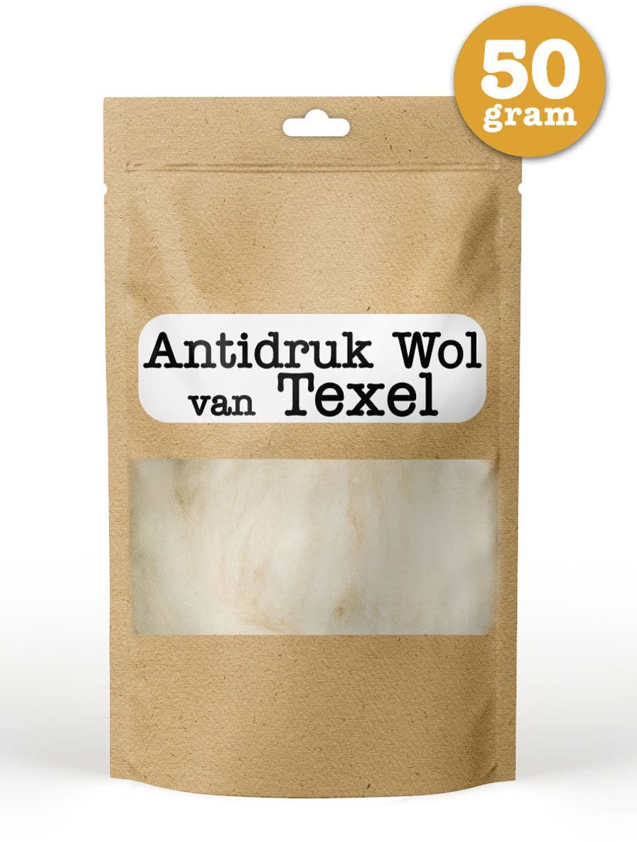 Goedkoopste Anti-Druk Wol – 50 gr. – Texelse schapenwol voor comfort bij drukplekken en langdurig zitten of liggen. Wol verlicht, verzacht en beschermt bij druk op de huid