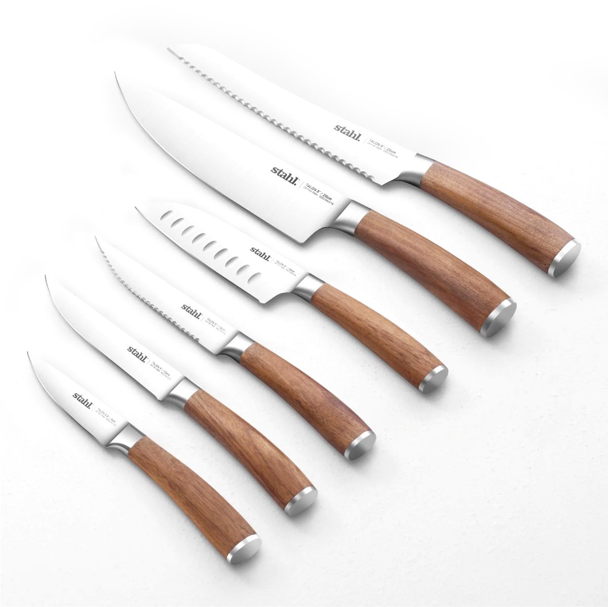 Stahl – Talon Messenset - 6-delig – Duits staal – Walnotenhout handvat