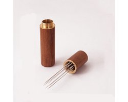 Barista tool compact met rvs naalden-Espresso Koffieroerder-Espresso Distributie Tool-Koffie Roeren Gereedschap-Professionele Barista Hand Naald Type-Natuurlijke Houten Handvat en Stand-Koffie verdeler-Lichte kleur