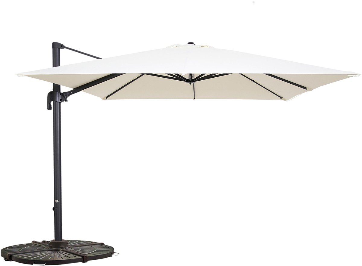 Oviala - Zweefparasol 360° draaib. 3x3m + 4 verzwaarde tegels Wit - Malaga