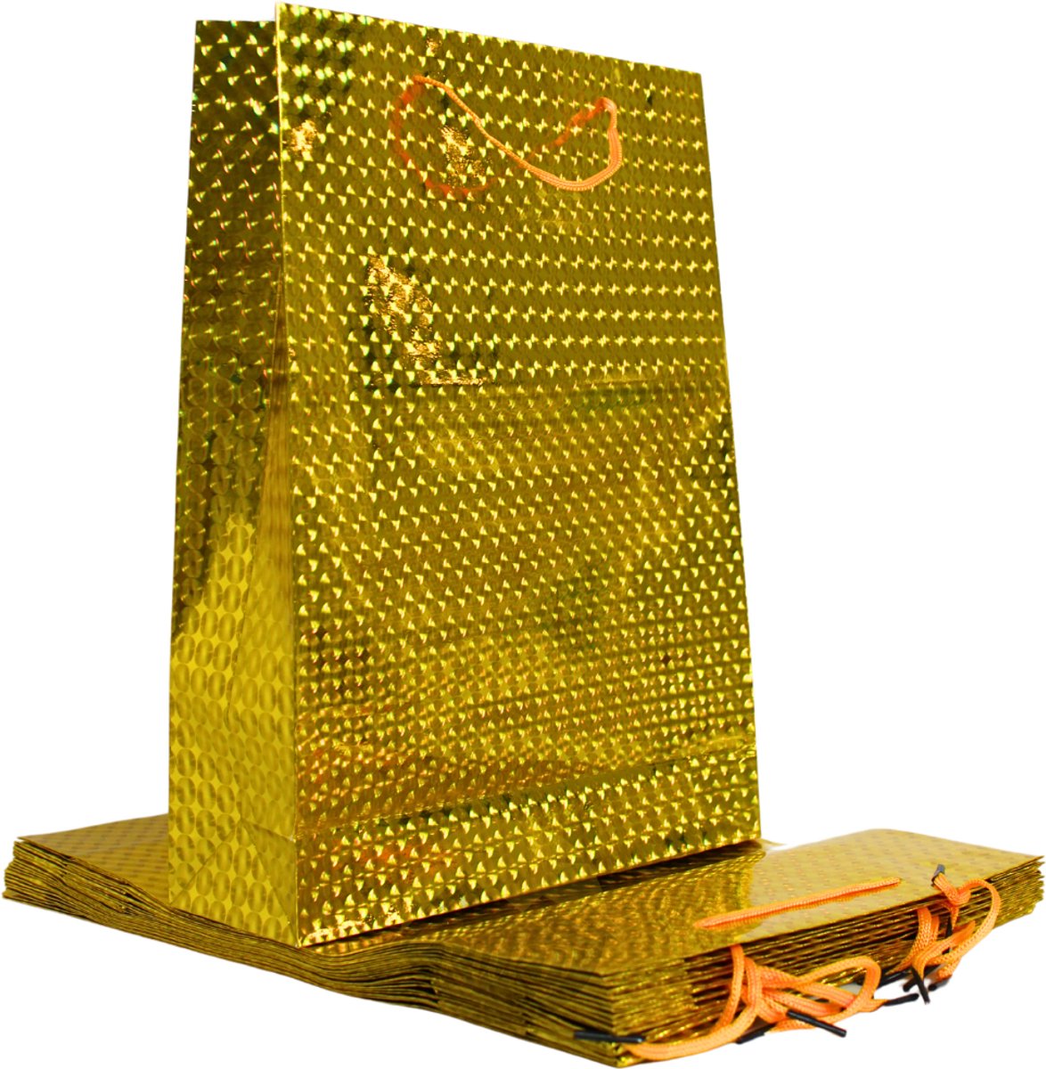 KURTT Cadeau tasjes / Cadeautasjes papier 26x8x34cm Holographic Goud - 2 stuks