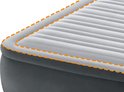 Close-up van de rand van een grijs en wit Intex luchtbed.