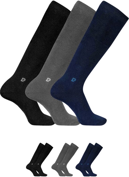 Chaussettes hautes Thermo Pierre Cardin - 3 paires - Chaussettes hautes pour hommes - Chaussettes hautes - Sans couture - Zwart/ Grijs/ Blauw - Taille 40-46