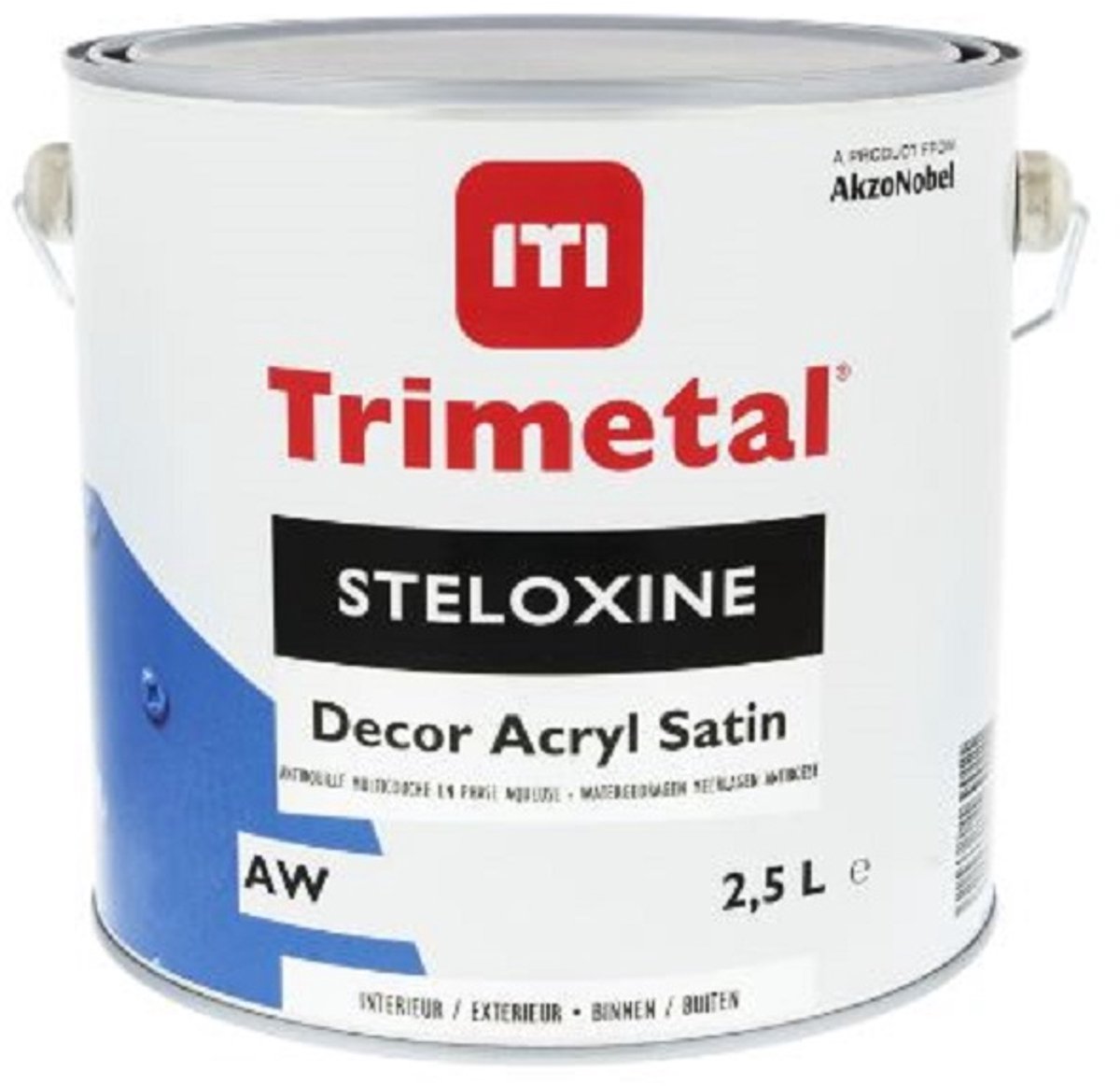 Trimetal Steloxine Decor Acryl Satin - Polyvalente watergedragen antiroestverf ( 3 in 1 )voor Ferro - en Nonferro metalen - Kleur RAL 9016 Verkeerswit - 2.50 L