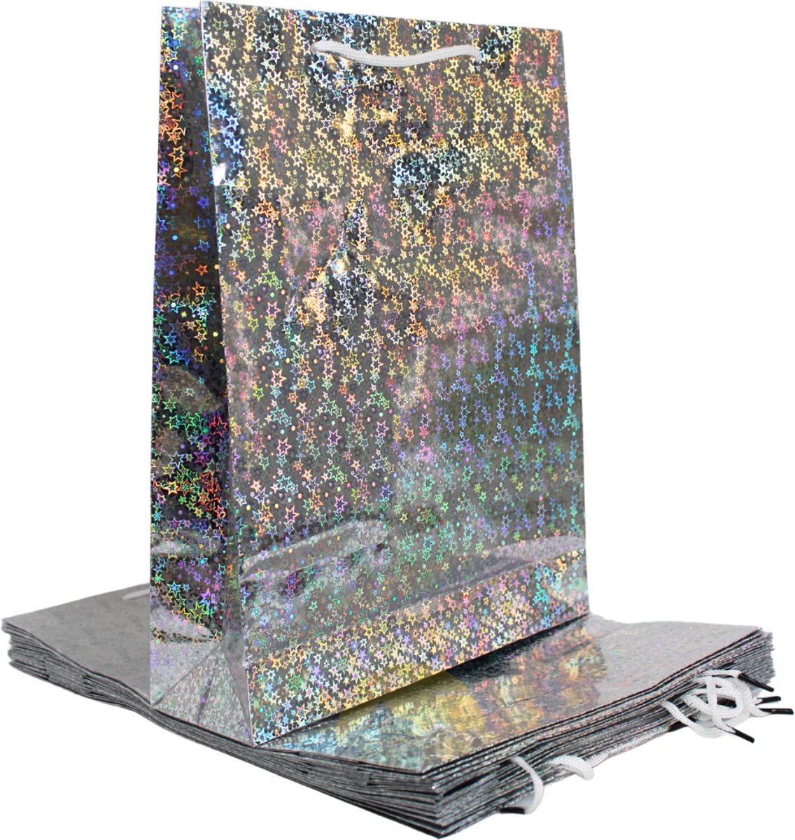 KURTT Cadeau tasjes / Cadeautasjes papier 26x8x34cm Holographic Zilver - 2 stuks