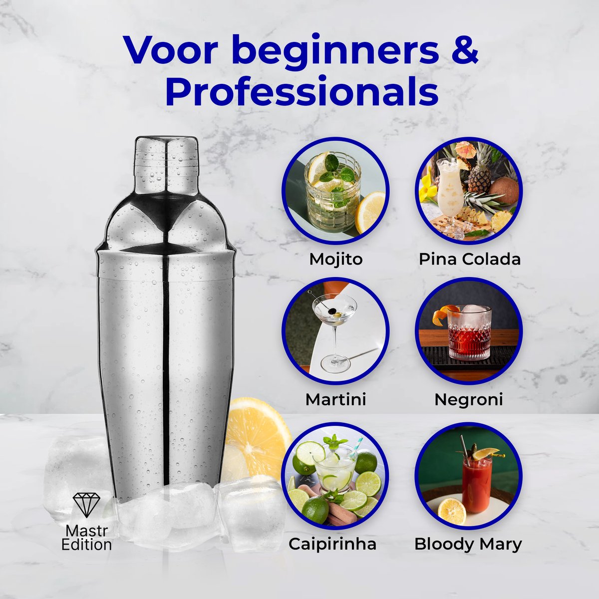 Mastr Edition Cocktail Set - Cocktail shaker set 8 delig - Mix drank - Cocktailshaker 750ml - Zilver - RVS - Vaatwasser bestendig - Cocktail accessoires - Cocktail receptboekje - Gratis spel kaarten — afbeelding 7