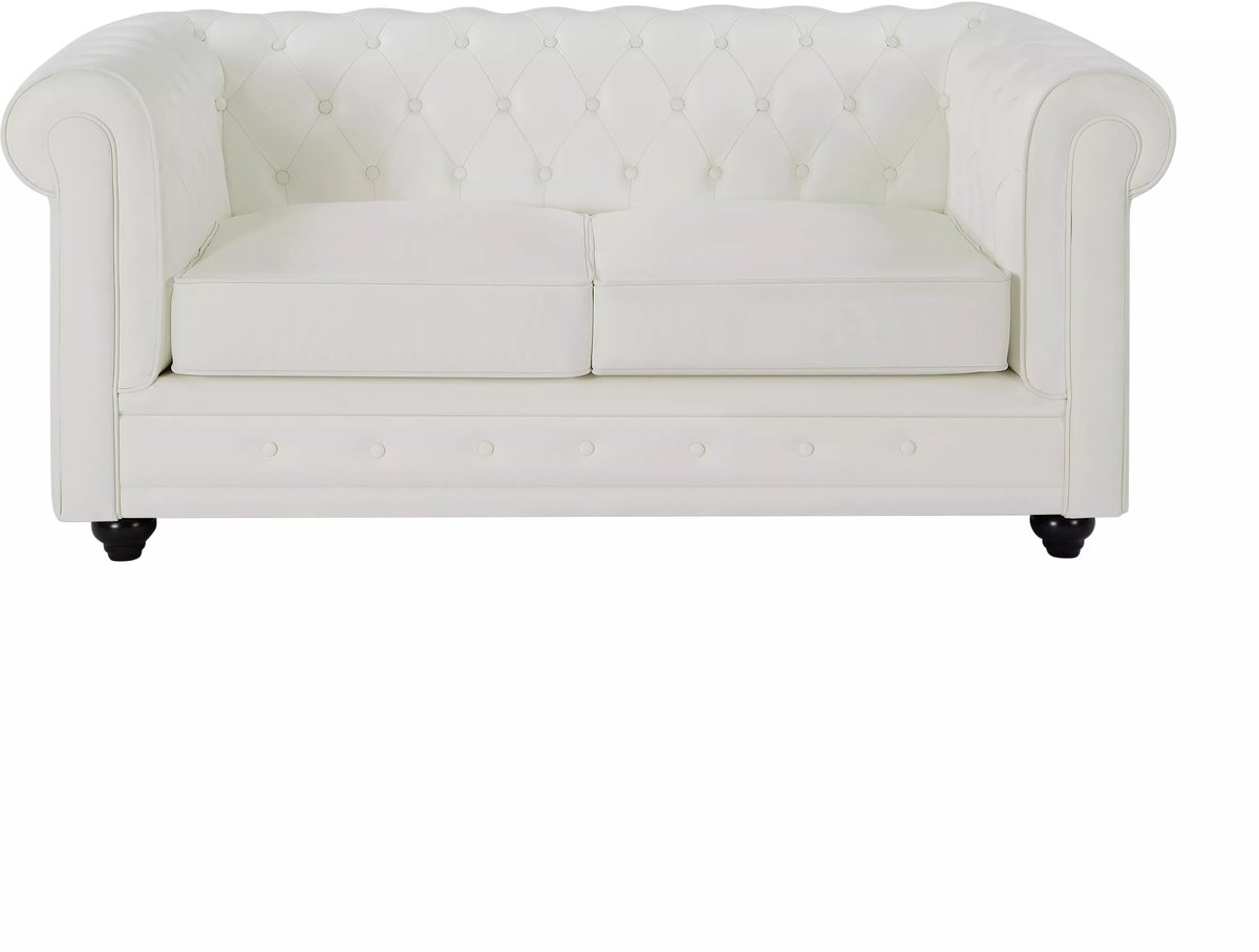 Vente-unique Tweezitsbank van wit buffelleer CHESTERFIELD