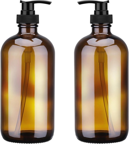 VD WEIDE ENTERPRISE - Distributeur de savon ambré 2 pièces 500 ml - Distributeur rechargeable pour shampoing et bain moussant avec pompe à pression - Support pour savon liquide pour salle de bain et cuisine.