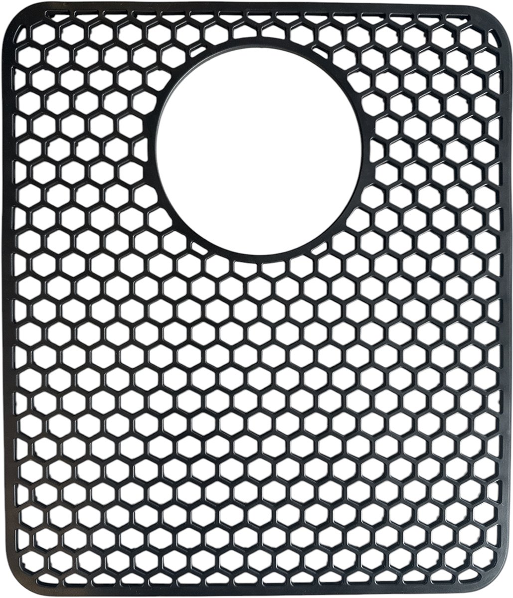 MONOO Gootsteenmat - Hexagon Patroon met Gat - Zwart - Vierkant - Siliconen - 35x30cm - BPA-Vrij - Extra Dik