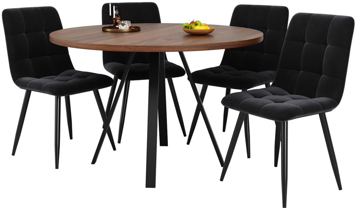 Tafel en stoelen set (5-delig) Eettafel en eetstoelen set 80x80 cm ronde tafel met 4 stoelen Moderne ontwerp tafel en stoelen set