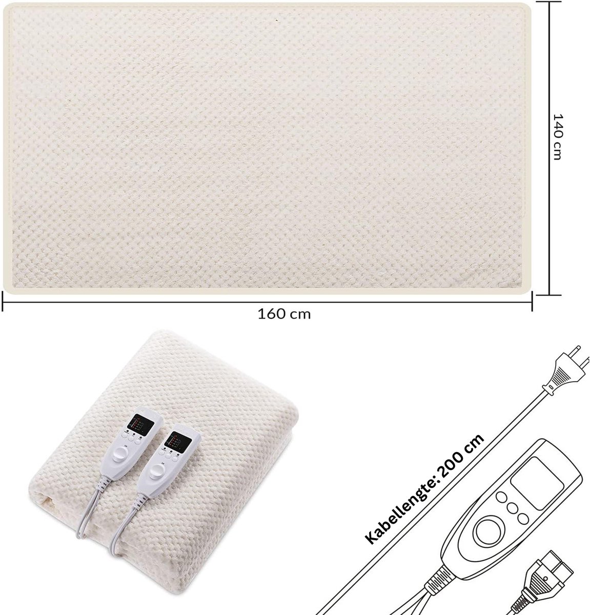 Afbeelding 3 van DailySupplies® Elektrische Onderdeken 2 Persoons - Warmtedeken Elektrisch - Extra Zacht - 160x140cm - Beige