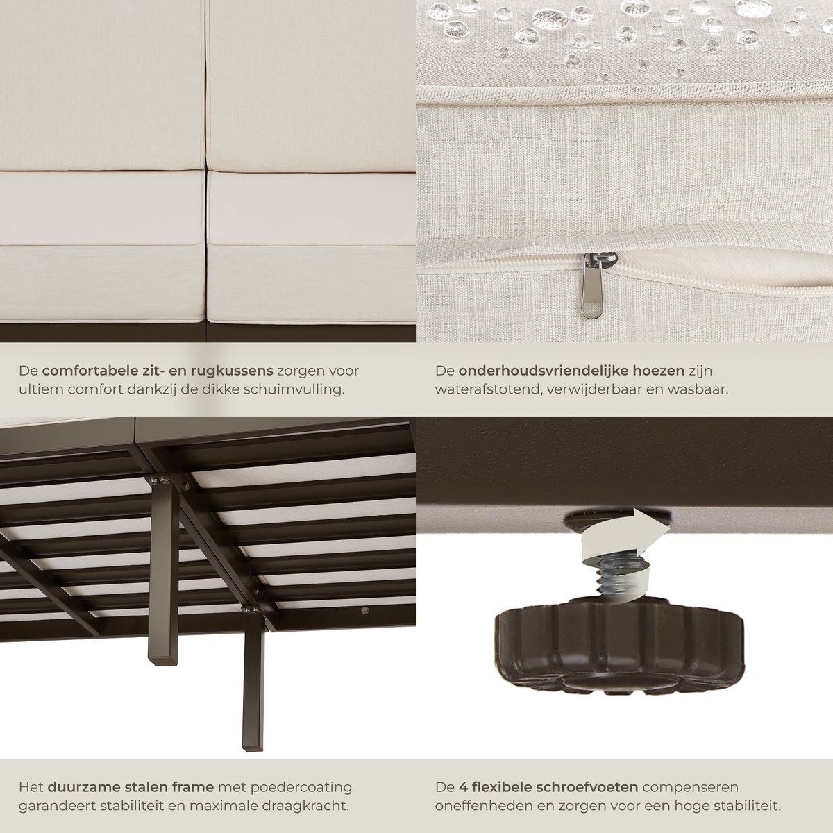 tectake® - Tuin-loungebank Comosa - Voor 2 personen - Tuinbank - 2-zits Loungesofa - Waterafstotende en ultradikke zit-en rugkussens - Draagkracht 125kg per zitplaats - Bruin/beige – foto 5