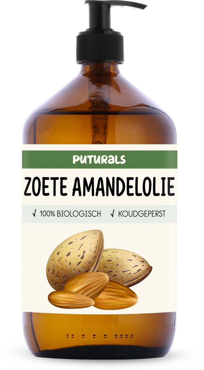 Puturals Amandelolie 100% Biologisch - 1000ml - Koudgeperst en Puur - Zoete Amandelolie Voor Haar, Huid en Gezicht