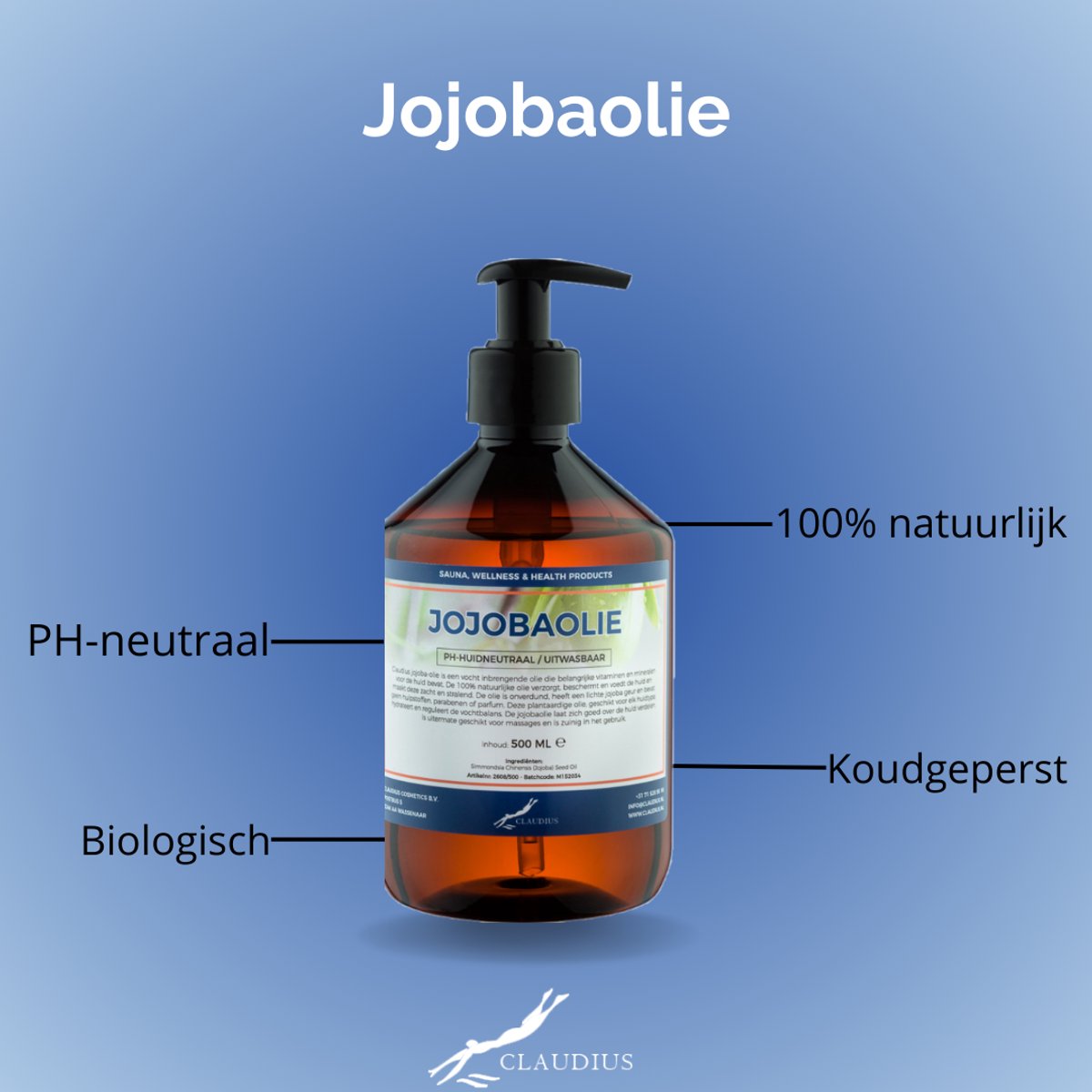 Goedkoopste Jojobaolie 500 ml met pomp - 100 natuurlijk - biologisch en koud geperst - goed voor huid, haar en lichaam