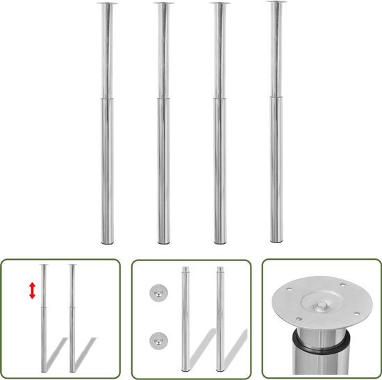 vidaXL Pieds de table - Télescopiques - 4 pcs - Pieds de table télescopiques Chrome - Pieds de table - Ensembles de tables - Pieds de table basse - Pieds de chaise de salle à manger