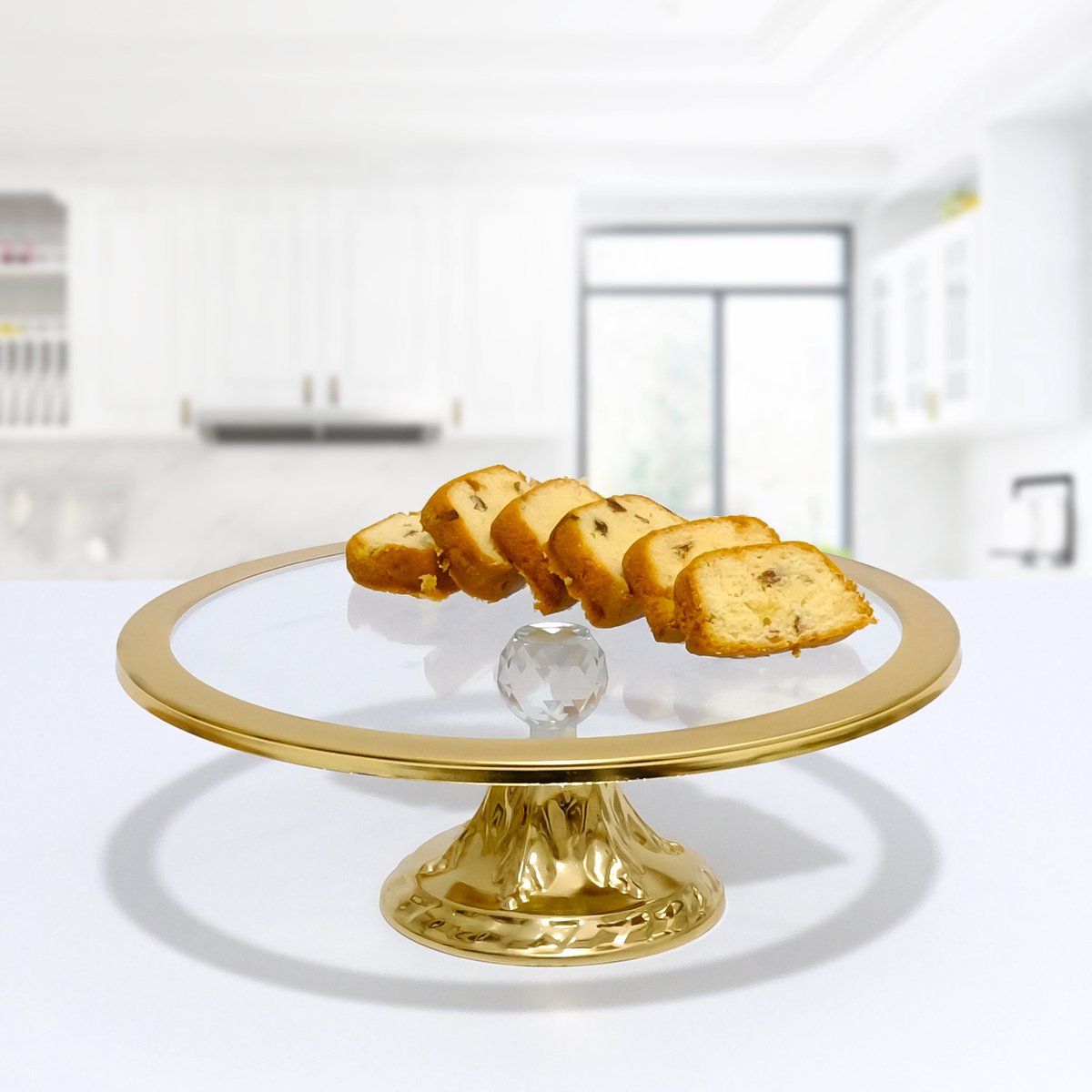 Asir - Taart serveerschaal - Goud - 14 x 30 x 30 cm