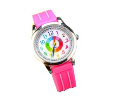 foto van Kinderhorloge Meisjes – Regenboog Horloge – Analoge Wijzers – Roze