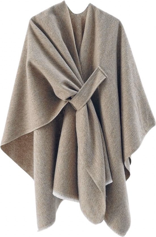 Omslagdoek Dames - One Size Gebreide Poncho van Stof Sjaal Cape Winter Stola - Beige Wit