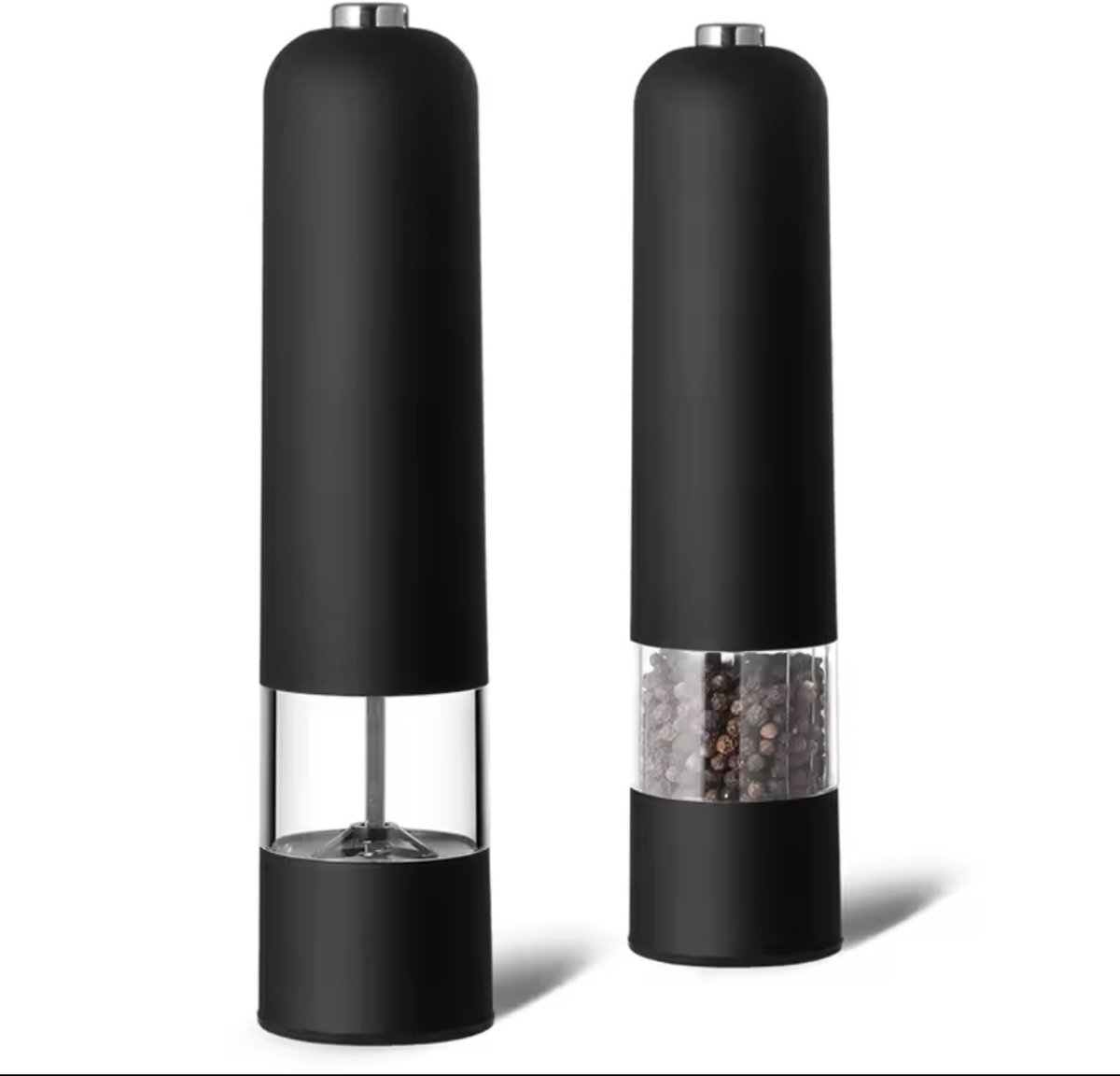 Automatische Peper- en Zoutmolen – 2 Stuks – Mat Zwart – Elektrisch & Hervulbaar – Professionele Keukenmolens - Keramiek - C2.5