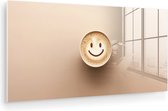MuchoWow® Tableau sur verre 120x60 cm - Tableau sur verre acrylique - Café - Mousse de lait - Rire - Beige - Photo sur verre - Décoration murale salon - Décoration murale chambre - Peintures