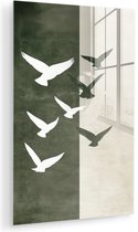 MuchoWow® Tableau en verre 40x60 cm - Tableau en verre acrylique - Japandi - Oiseau - Vert - Photo sur verre - Décoration murale salon - Décoration murale chambre - Tableaux