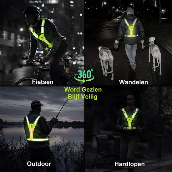 SULWZM Gilet de sécurité LED, 16 lumières avec 3 modes, gilet de course réfléchissant haute visibilité (noir, taille unique
