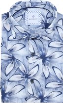 Blue Industry Short Sleeve Overhemd Linnen Print Blauw - Maat 39 - Heren - Overhemden Casual
