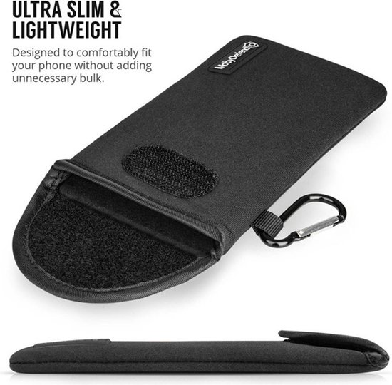 Étui pour Xiaomi Redmi Note 14 4G-5G - Pochette en néoprène MobyDefend avec mousqueton - Étui à insérer - Étui à boucle de ceinture - Zwart - Étui pour téléphone portable - Étui pour téléphone Convient pour : Xiaomi Redmi Note 14 4G