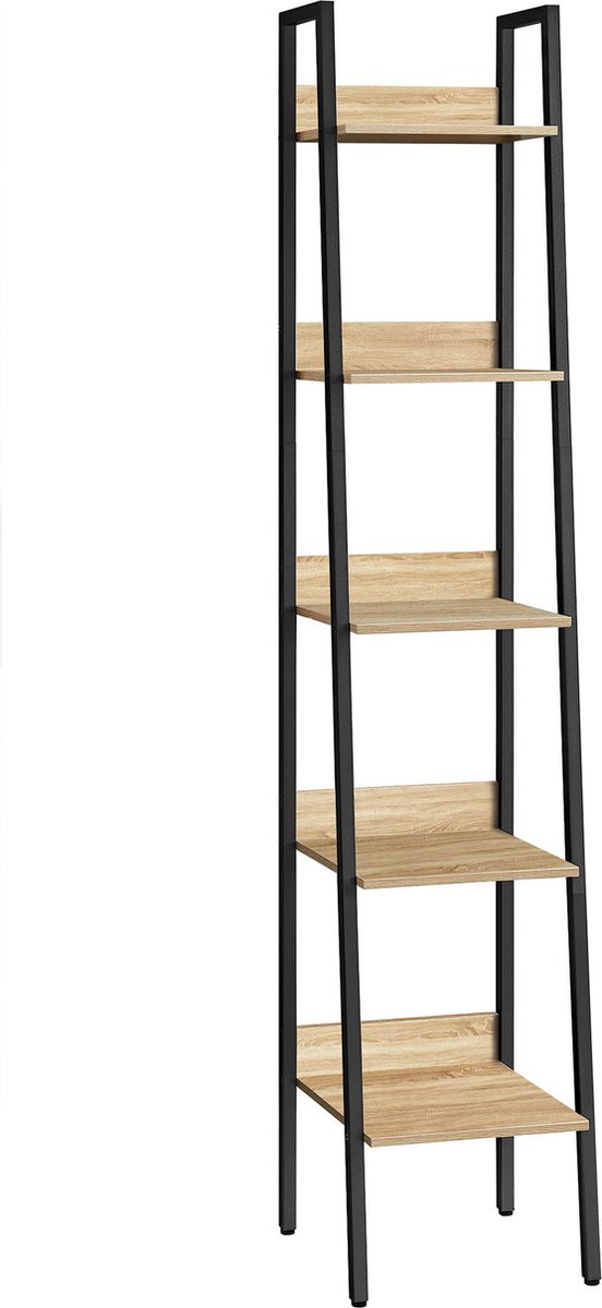 LEOBERT Boekenkast SONOMA, 5 Planken en Stalen Frame, Kleur: Eiken Sonoma en Zwart, Modern en Functioneel Design, Ideaal voor Woonkamer, Slaapkamer of Kantoor, 170 x 33,8 x 30 cm eikenkleur / zwart