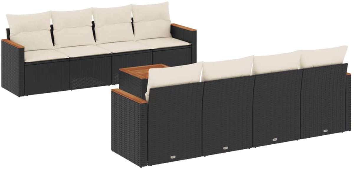 The Living Store 9-delige Loungeset met kussens poly rattan zwart - Loungeset - Lounge Set - Tuinlounge - Buitentijnen - Outdoor Furniture