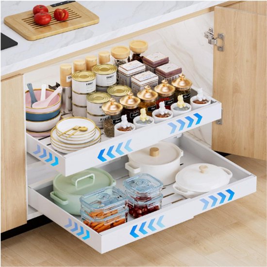 2 stuks uitbreidbare uittrekbare keukenladen met lijm, uittrekbare kastorganizer, plak & glij telescopische lade, voor keuken pantry- organisatie, instelbare breedte 32 - 53 cm 2 stuks uitbreidbare uittrekbare keukenladen met lijm, uittrekbare kastorganizer, plak & glij telescopische lade, voor keuken pantry- organisatie, instelbare breedte 32 - 53 cm
