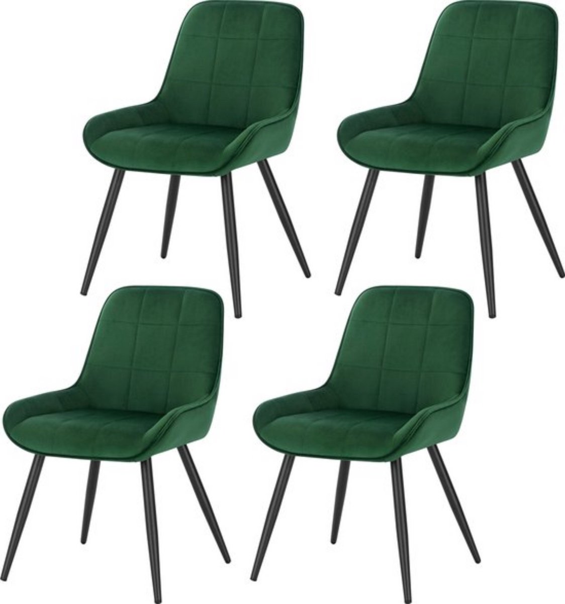 In And Outdoormatch Set van 4 velvet eetkamerstoelen - loungestoelen met zachte bekleding - ergonomisch comfort - stevig frame - donkergroen