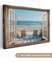 Tableau sur toile 90x60 cm - Décoration murale Vue - Chaises de plage - Dunes - Mer - Nature - Décoration murale salon - Décoration chambre - Accessoires chambre - Peintures sur toile