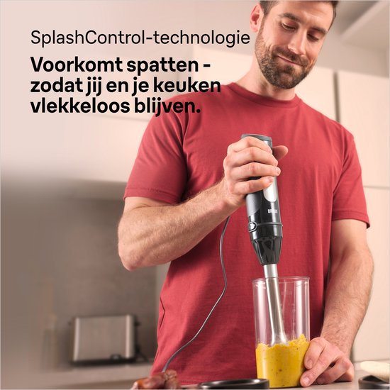 Braun MultiQuick 5 MQ50.236M, Staafmixer, 21 Snelheden en Turbo Functie, Anti-Spat, PowerBell Plus, EasyClick Plus, Inclusief Hakmolen 500 ml, Garde en Maatbeker 600 ml, 1000W, Wit