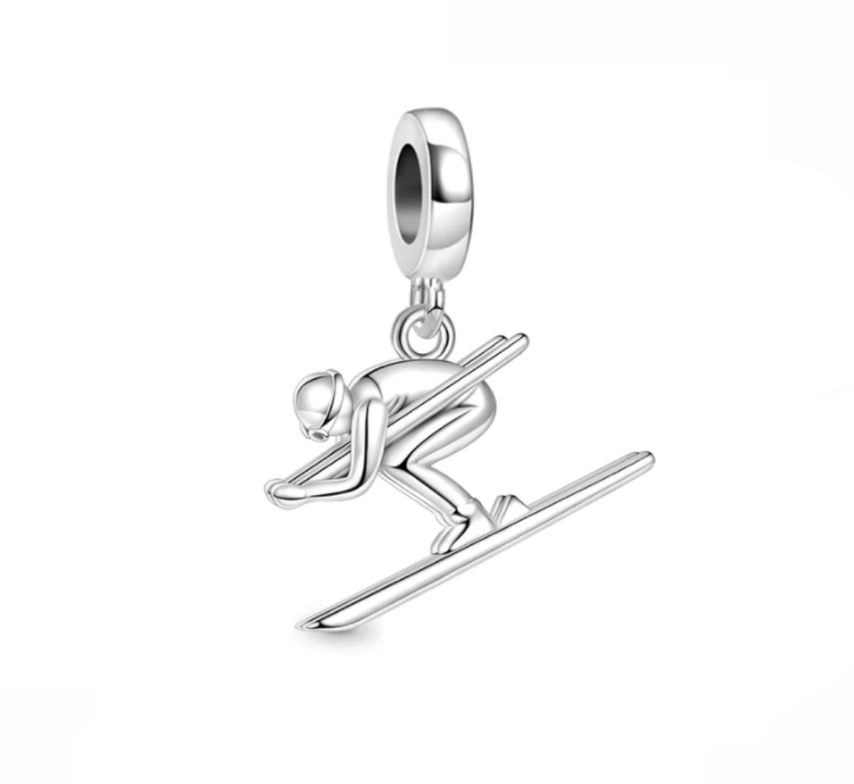 SportPresent® - SportBedel - Ski - Bedel voor Armband - Geschikt voor armband - Wintersport - Skier - Bedel voor Armband - Sportbedel - Charm - Zilver - 925 - Ketting - Sleutelhanger - Teamkado