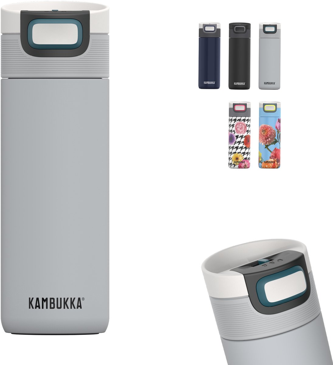 Thermosbeker/Koffiebeker - 500 ml - Lekvrij - 9 uur warm - Kambukka thermosfles - Etna Uncertain Grey