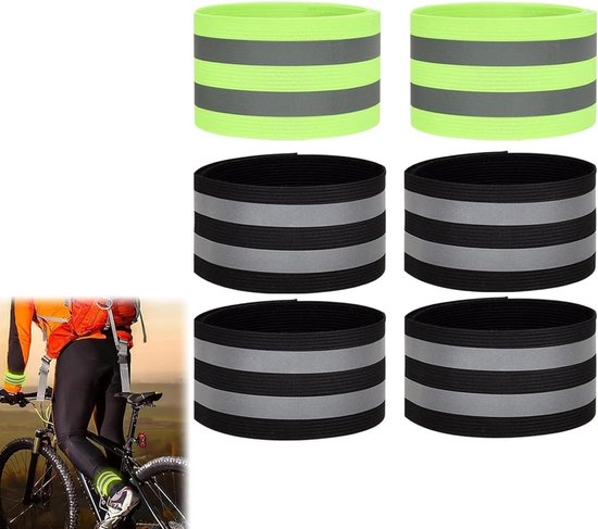 7-delige Reflectorbanden Set - Verstelbare Armbanden Groen/Zwart Met Karabijnhaak Voor Hardlopen, Fietsen En Veiligheid In Het Donker